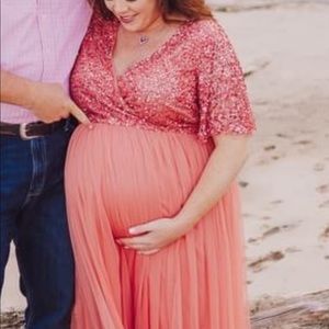 Coral sequin maxi dress
